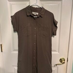 Army Green Button-Down Shirt Dress- Thread & Supply